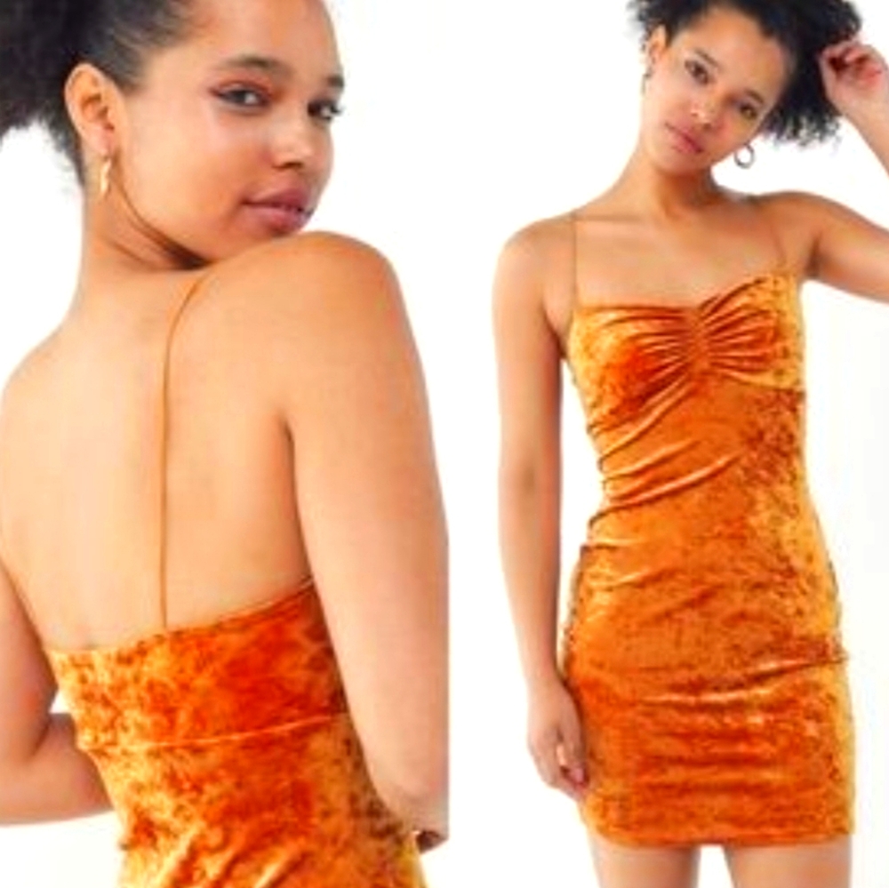 UO CRUSHED VELVET BURNED ORANGE DRESS